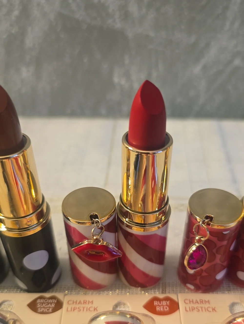 3 Charm Lipstick Trio - Red, Brown, Pink New Sealed